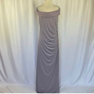 Calvin Klein Women's Formal Dress Size 16 Purple Off the Shoulder Beaded Gown
